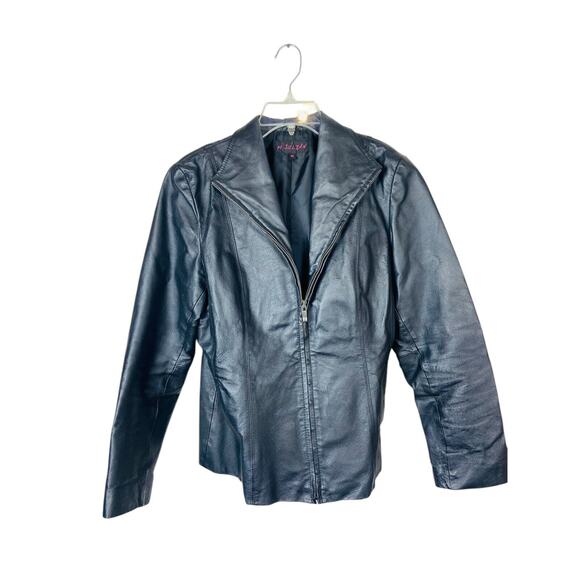 M. Julian Womens Asymmetrical Zip Genuine Leather Moto Biker Jacket Medium - Picture 1 of 7